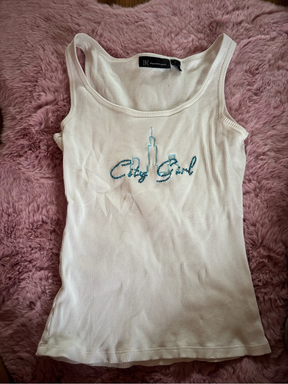 Y2k rhinestone city girl tank top